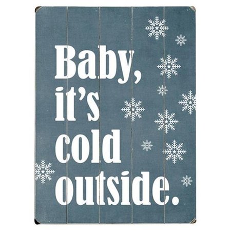 ONE BELLA CASA One Bella Casa 0004-4793-26 14 x 20 in. Baby Its Cold Outside Planked Wood Wall Decor by Cheryl Overton 0004-4793-26